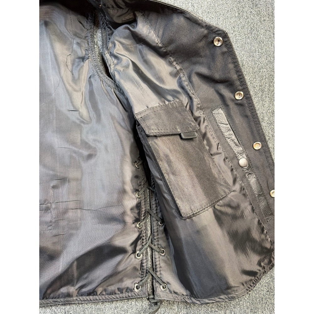 Leather USA Mens Motorcycle Vest Black Leather Side Lace Biker CCW Large L - Picture 5 of 7